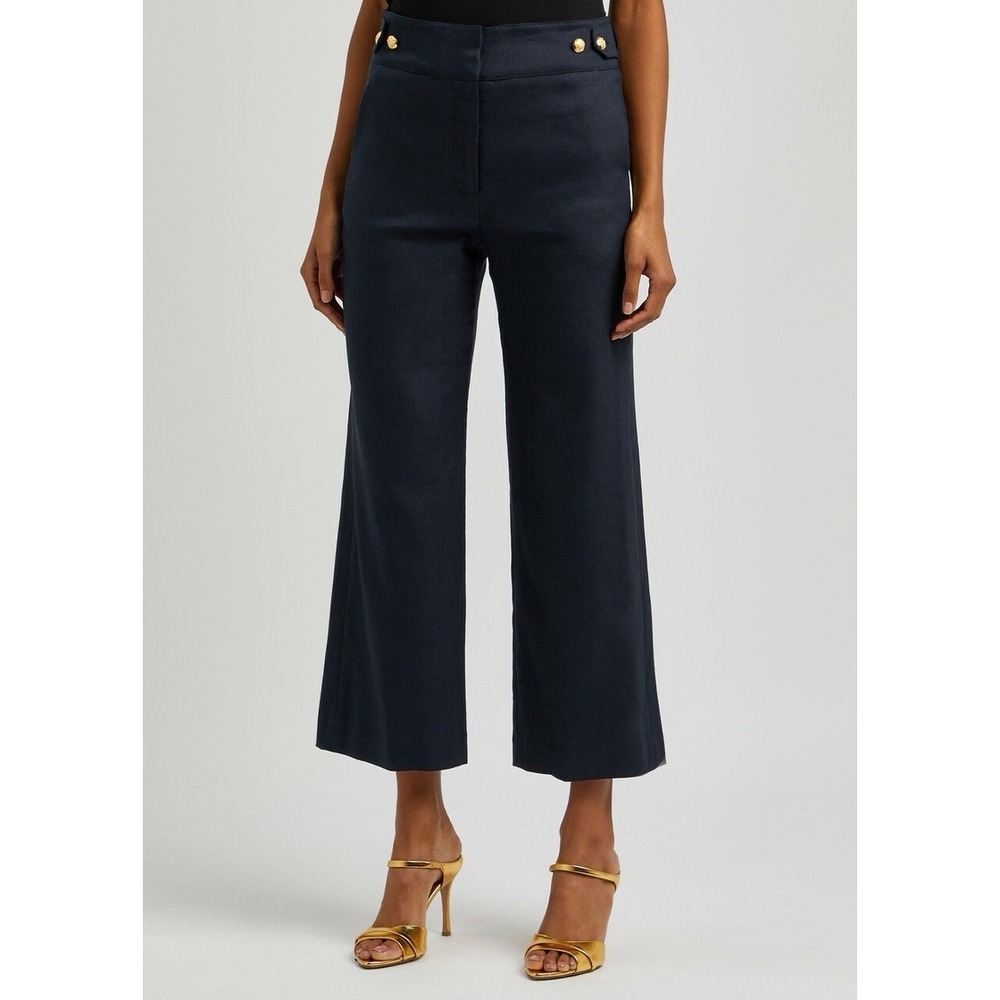 VERONICA BEARD AUBRIE Linen Pants Size 8 Navy Blue Trousers
